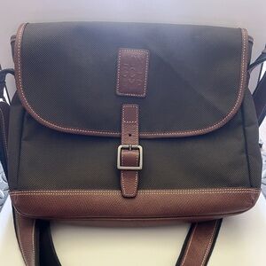 Longchamp Brown Canvas Messenger Bag with Leather Strap